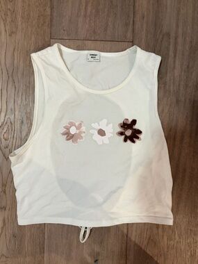 Sunday Best Cream Backless Cropped Tank with Pink and Brown Floral Appliqués